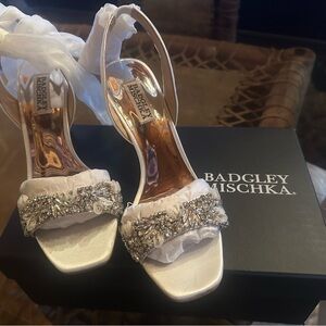 Badgley Mischka Ivory Satin Crystal Heels